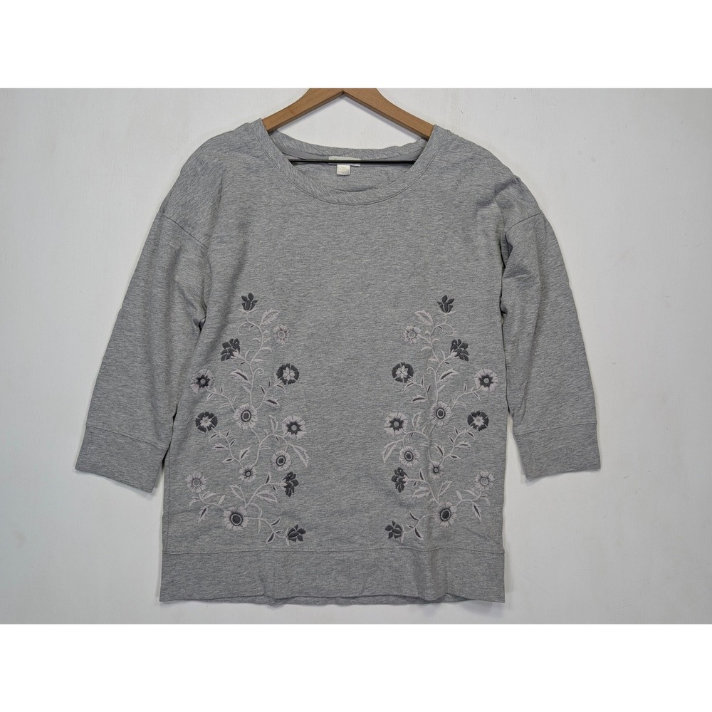 Garnet Hill Gray Embroidered Floral Tunic Sweatshirt Womens Size S Small